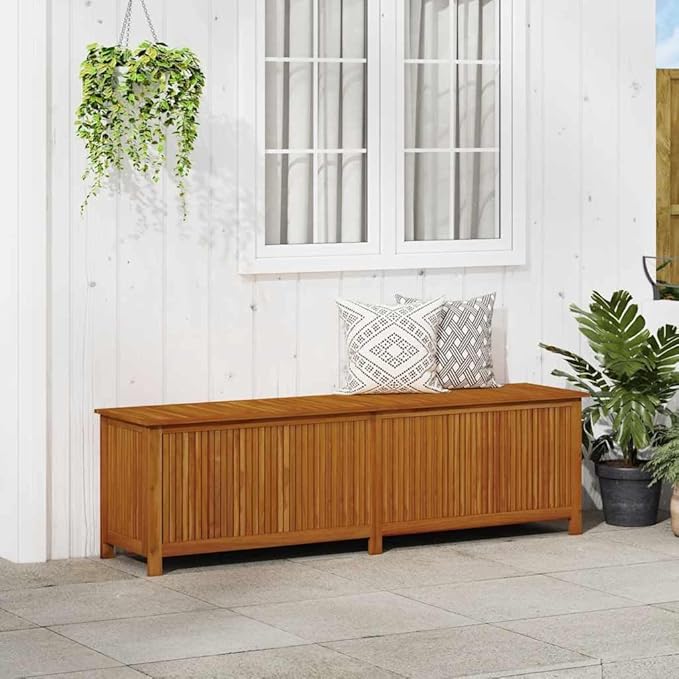 vidaXL Outdoor Storage Box, Deck Box with Gas-Lift Lid, Storage Chest with Water-Resistant Zippered Bag Inside, 78.7''x19.7''x22.8'', Solid Acacia Wood