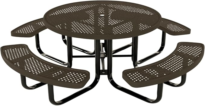 Coated Outdoor Furniture Heavy-Duty Portable Outdoor Kids Table with Umbrella Hole, Punched Steel Kids Picnic Table, Commercial-Grade, Made in America (46 In, Round, Childrens, Textured Brown)