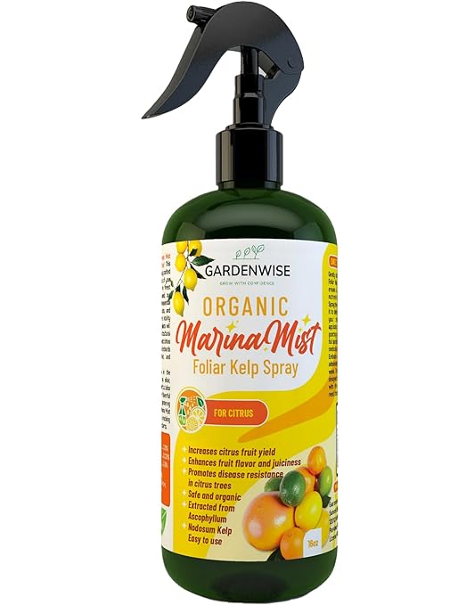 Organic Marina Mist Foliar Kelp Spray for All Citrus and Fruiting Trees | Micro Nutrients for Vital Health | Gentle Formula | Liquid Plant Food | Quick Results (16 OZ)
