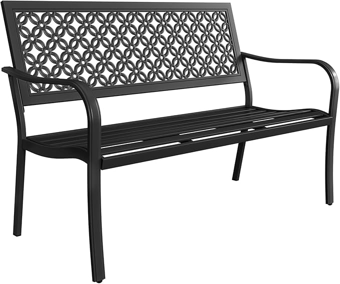 Grand patio 50" Outdoor Bench Garden Bench with Armrests Bench for Outdoors Lawn Yard Porch Black