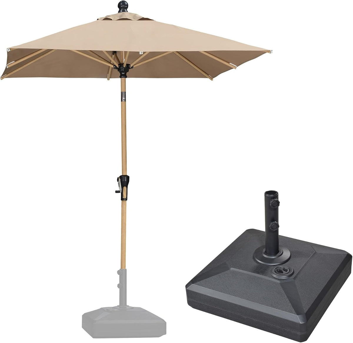 PURPLE LEAF 6' x 6' Square Outdoor Umbrella with Base Outdoor Table Umbrella Aluminum Patio Umbrella with Push Button Tilt & Crank and 8 Ribs Market Umbrella for Pool Backyard Beach, Taupe