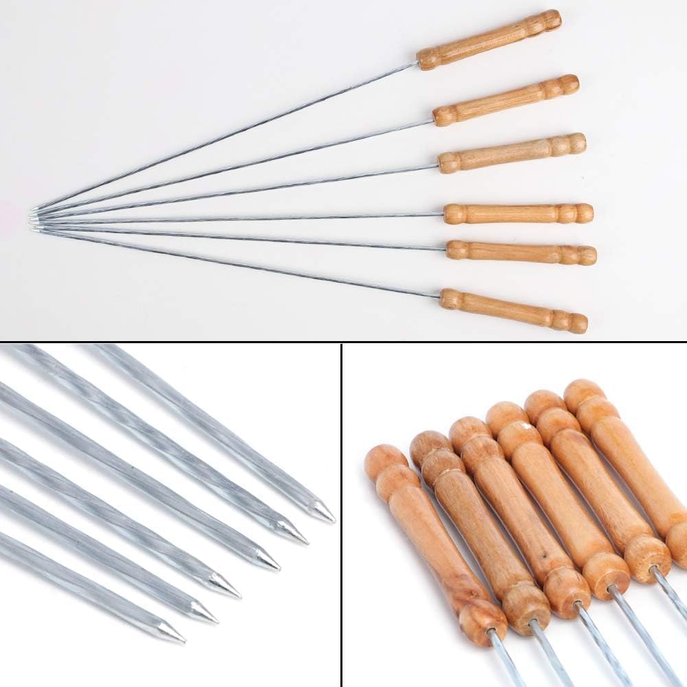 HAKSEN 12 PCS Barbecue Skewers with Wood Handle Marshmallow Roasting Sticks Meat Hot Dog Fork Best for BBQ Camping Cookware Campfire Grill Cooking, Stainless Steel,11.7 Inches(Including Handle)