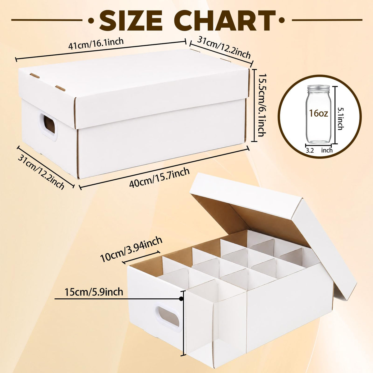 DERZIFUN Canning Jar Storage Boxes Set of 3, 16 oz Mason Jar Storage Boxes with Dividers, Mason Jar Organizer with Handles