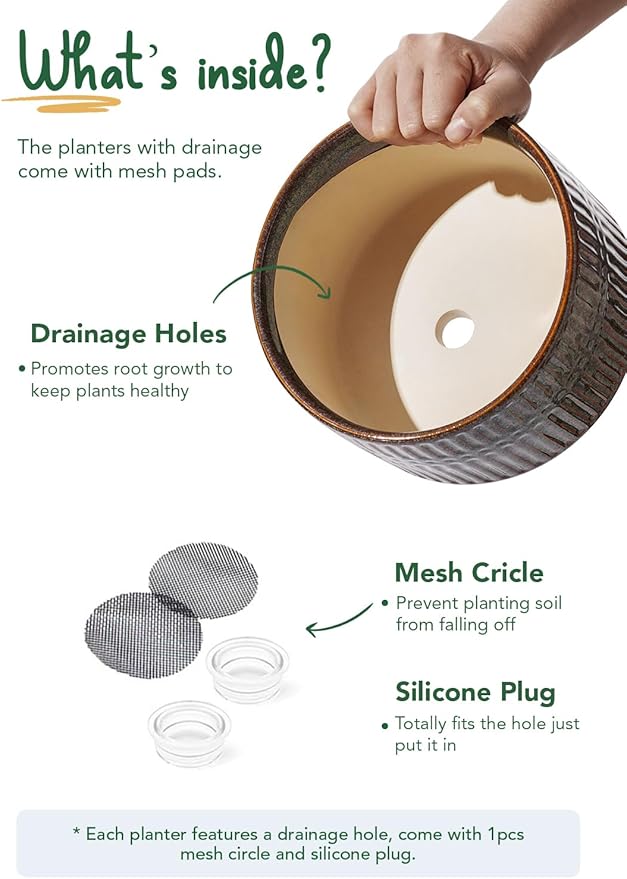LE TAUCI Succulent Pots, 6.5+8 Inch Ceramic Indoor Plant Pot with Drainage Hole, Modern Round Decorative Flower Pot, Set of 2, Reactive Glaze Black