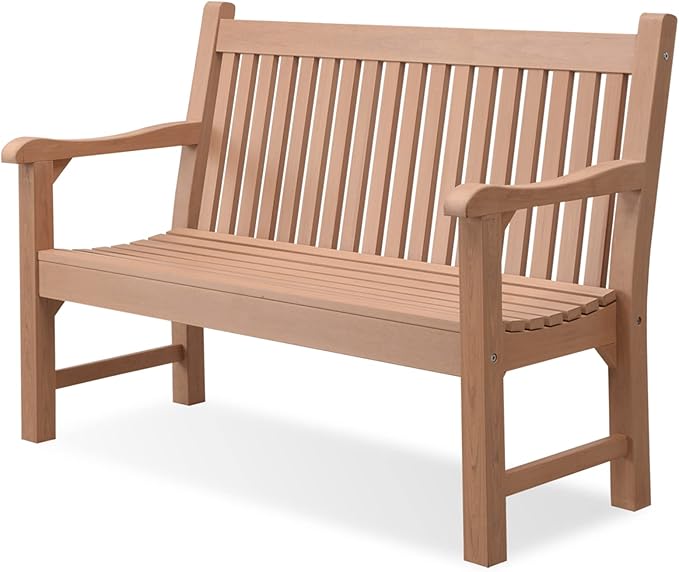 Psilvam 2-Person Poly Lumber Outdoor Bench with 700 Lbs Weight Capacity – Weatherproof Garden Seating for, Balcony Porch & Park, All-Weather Fade-Resistant Patio Furniture (Teak Color)