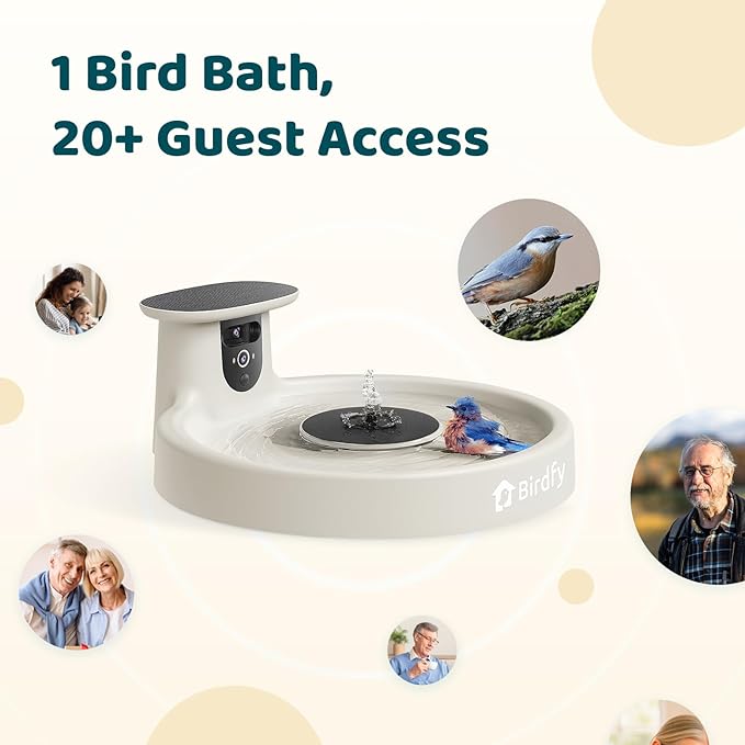 Birdfy Smart Bird Bath with Camera Solar Powered & Fountain, Dual-Lens Camera for Wildbird Watching, Auto Capture Bird Videos & Motion Detection - AI Lifetime Version (Yellowstone)