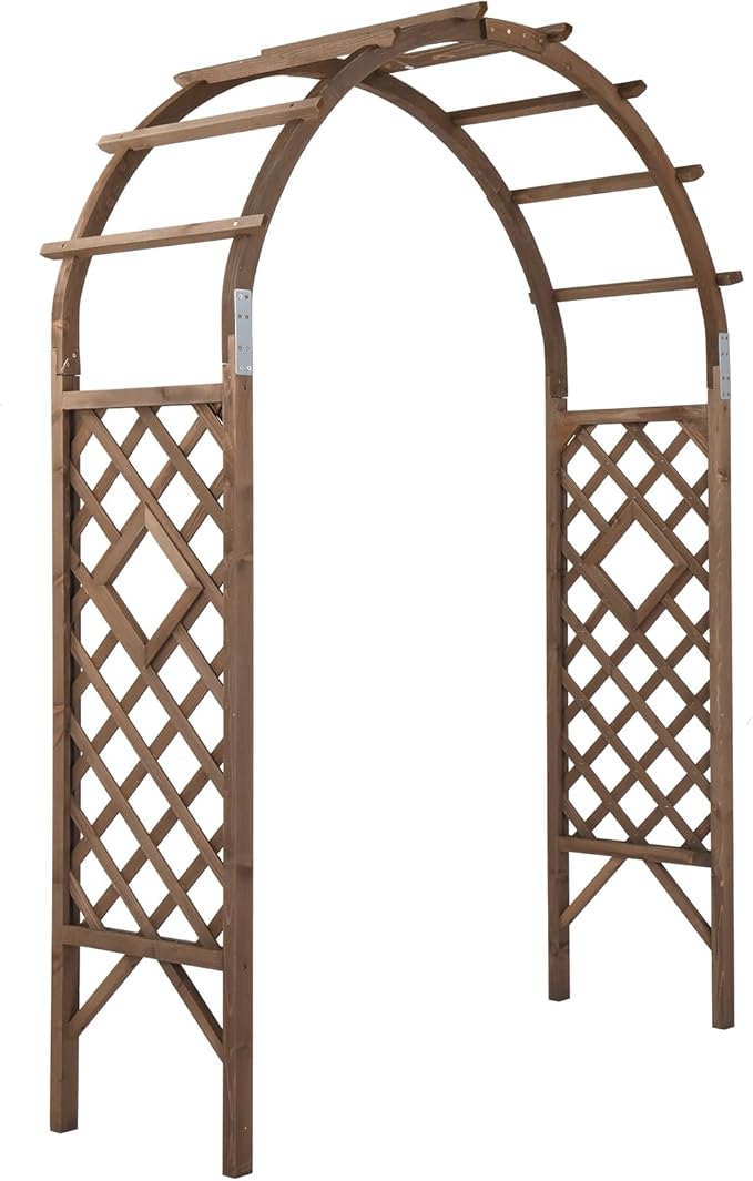 VINGLI Wooden Garden Arbor, Wedding Arch, 7ft Arch Backdrop Stand for Ceremony, Wood Trellis for Plant Climbing, Christmas Decor Pergola for Garden Backyard, Lawn