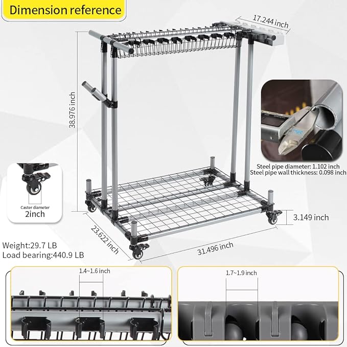 Mobile garden tool organizer metal Garage Storage Holder storage large long lawn tools heavy duty tool rack sturdy yard cart