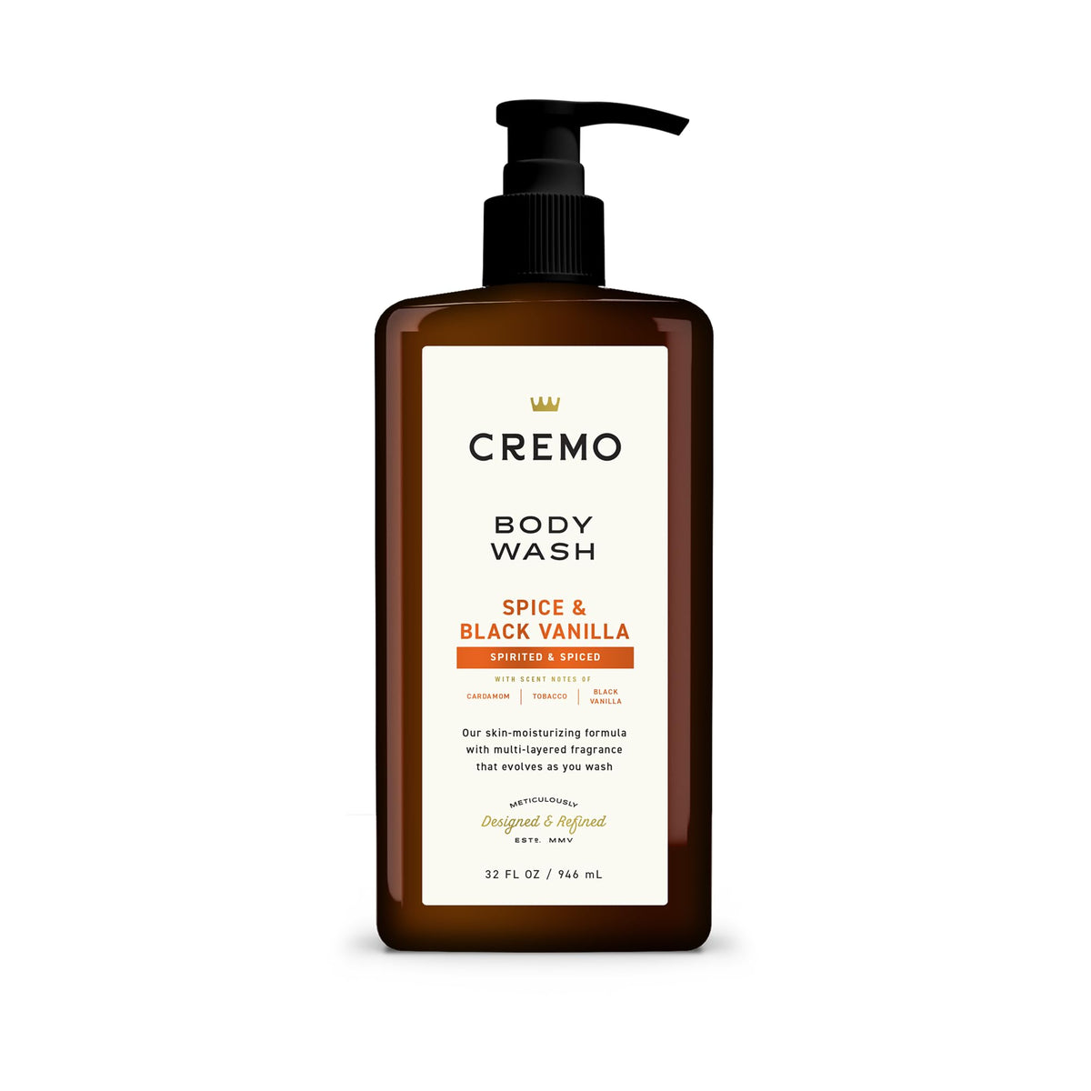 Cremo Body Wash for Men, Spice & Black Vanilla, 32 Fl Oz