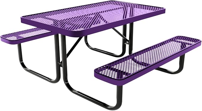 Coated Outdoor Furniture Heavy-Duty Portable Outdoor Kids Table, Expanded Metal Kids Picnic Table, Commercial-Grade Picnic Table, Made in America (4ft Rectangular, Childrens, Textured Purple)