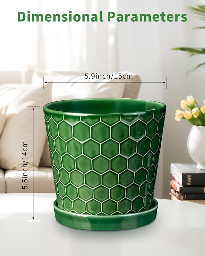 EFISPSS 6 Inch Plant Pot,Ceramic Pots for Plants with Drainage,Flower Pots Indoor Pots for Plants, Modern Flower Pots for Home and Office,Set of 2 - Patina