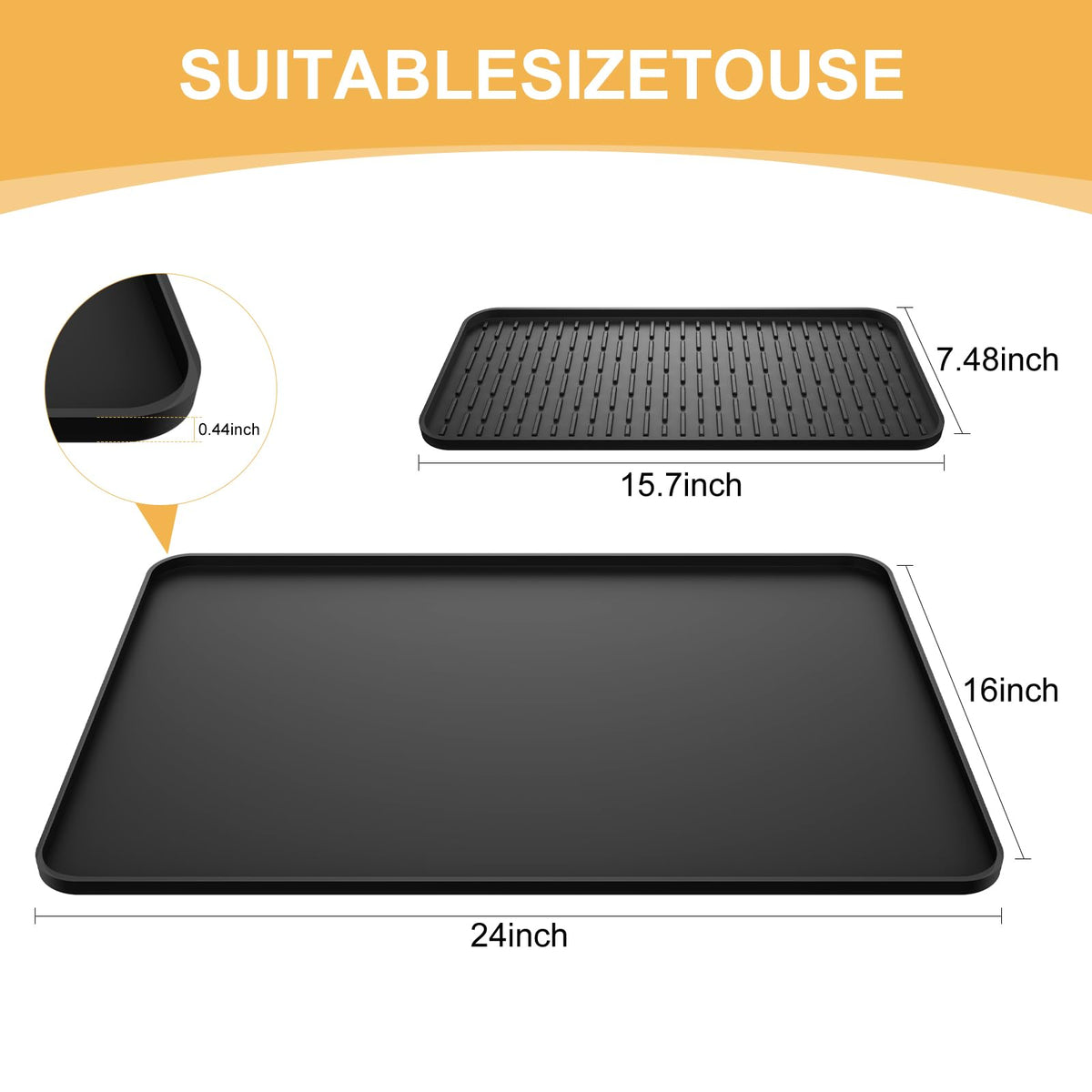 Silicone Coffee Mat, 24''x16'' Bar Mat with Detachable Dish Drying Mat - Fits Under Coffee Maker & Dish Rack