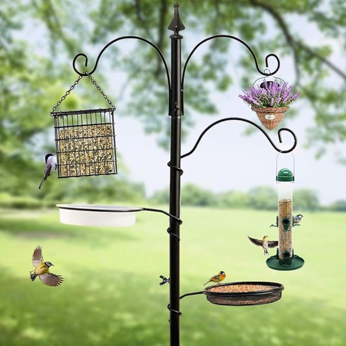 yosager Premium Bird Feeding Station Kit, 75" x 21" Bird Feeder Pole, A Multi Feeder Hanging Kit with Metal Suet and Bath for Attracting Wild Birds, Birdfeeder and Planter Hanger