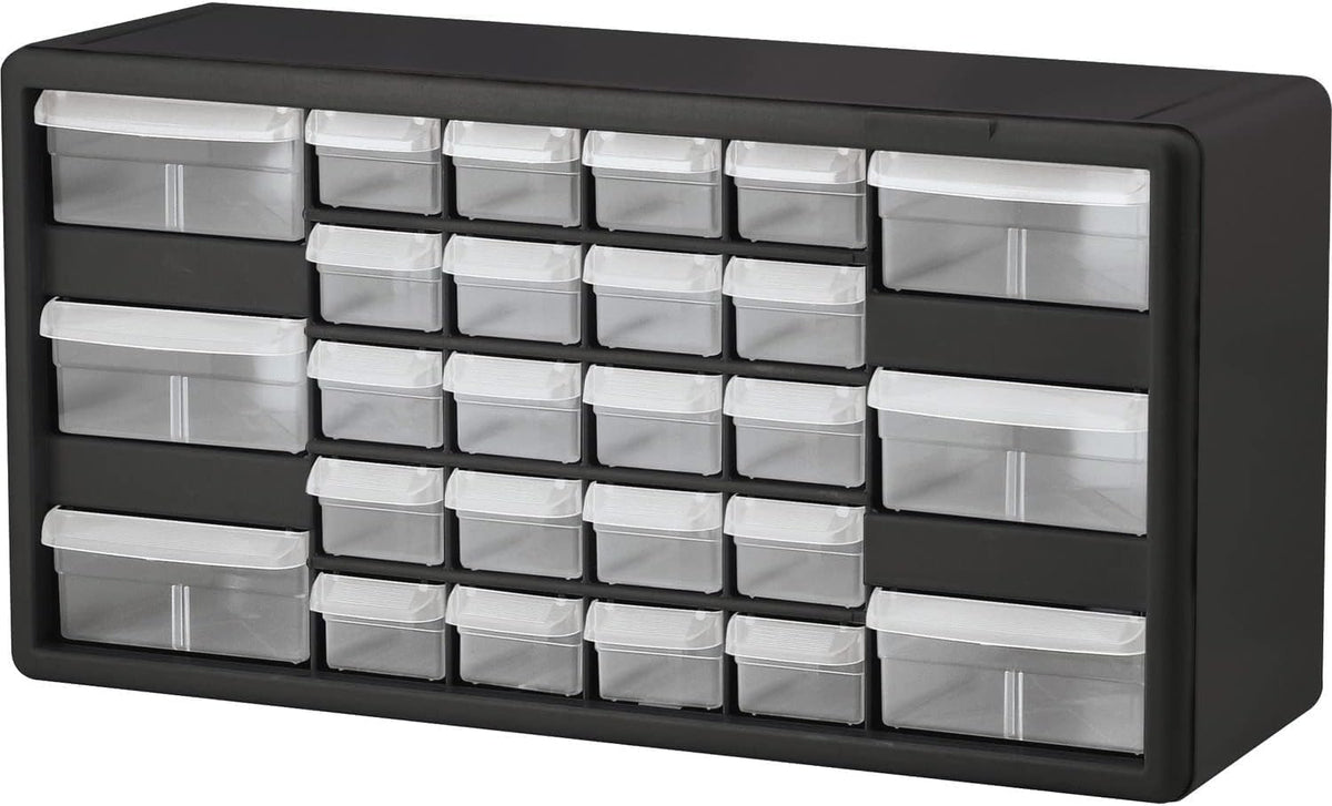 Akro-Mils 26-Drawer Plastic Drawer Storage Cabinet for Garage Organization, Bead Organizer, Building Bricks Storage, Teacher Toolbox, Makeup Organizer, 20-Inch W x 6-Inch D x 10-Inch H, 10126 Black