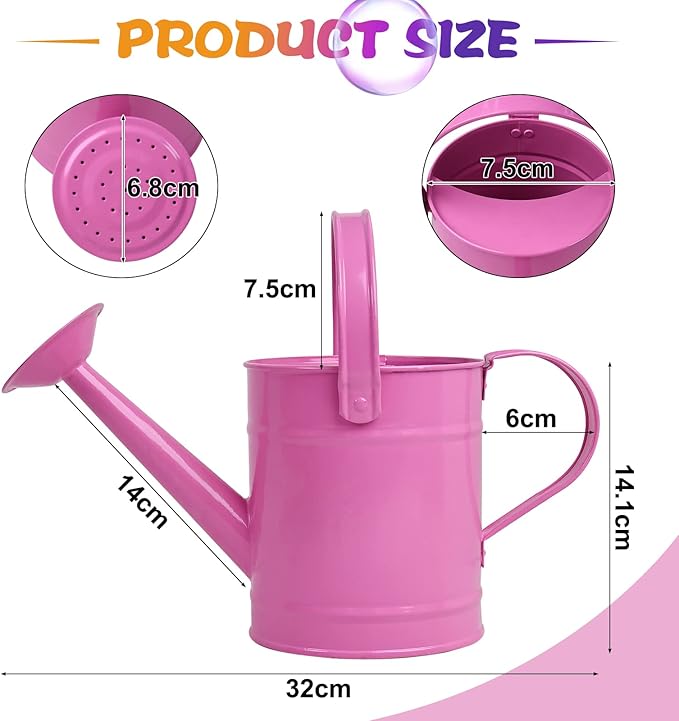 Finderomend 1.5 Liter Metal Watering Can,Iron Art for Kids Children Garden Watering Bucket Indoor Outdoor Home Office Gardening Plant Sprinkling Can (Pink)