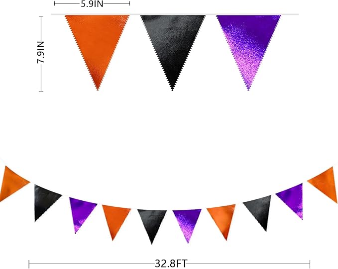 Black Orange Purple Halloween Party Decorations Metallic Fabric Triangle Pennant Banner Flag Bunting Garland for Birthday Baby Shower Bachelorette Trick or Treat Halloween Holiday Party Supplies