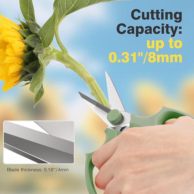 Flower Scissors, Strong Floral Shears, Premium Steel Pointed Garden Pruning Shears Floral Fruits Leaf Scissors Hand Pruner Snip Trimming Tool for Gardening Flower Arrangement,Avocado Green