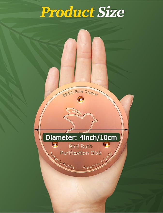 Mellbree 2-Pack Bird Bath Copper Disk, 0.6mm Reinforced 99.99% Pure Copper Cleaning Disk with Triple-Point Support for Physical Safe Clean Water All-Season, Universal Fit for Outdoor Birdbaths, Bowl