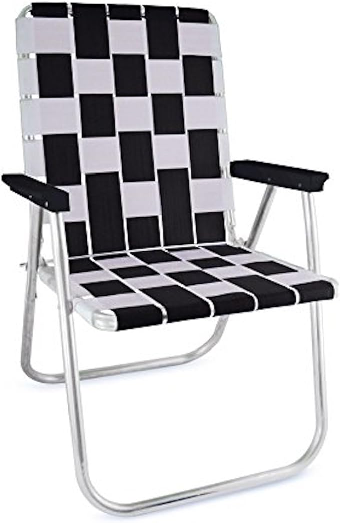 Lawn Chair USA Folding Aluminum Outdoor Patio Lawn Chair | Heavy-Duty Webbed Chairs for Camping, Sports, Beach, Yard & Tailgating | Lightweight Portable | Classic - Black/White
