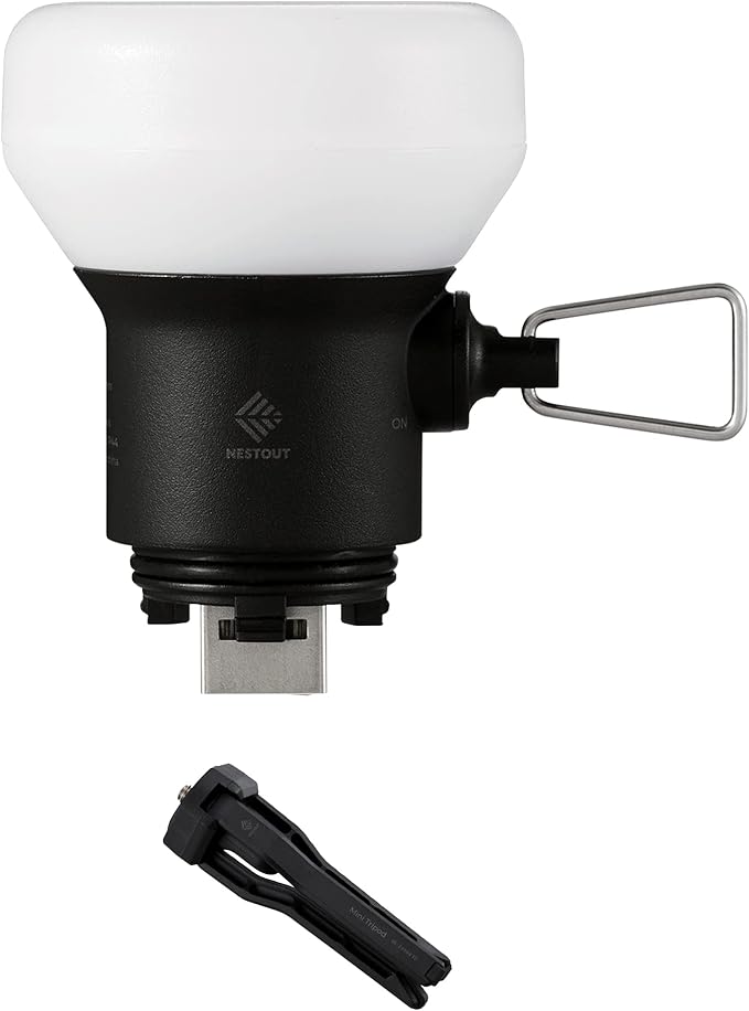 ELECOM NESTOUT Outdoor Camping LED Lantern w/ Mini Tripod, Dimmable USB Powered Soft LED Light, IP44 Water Dust Resistant, 10-350 Lumen, Portable Lamp for NESTOUT Power Bank, Black (LAMP-1)