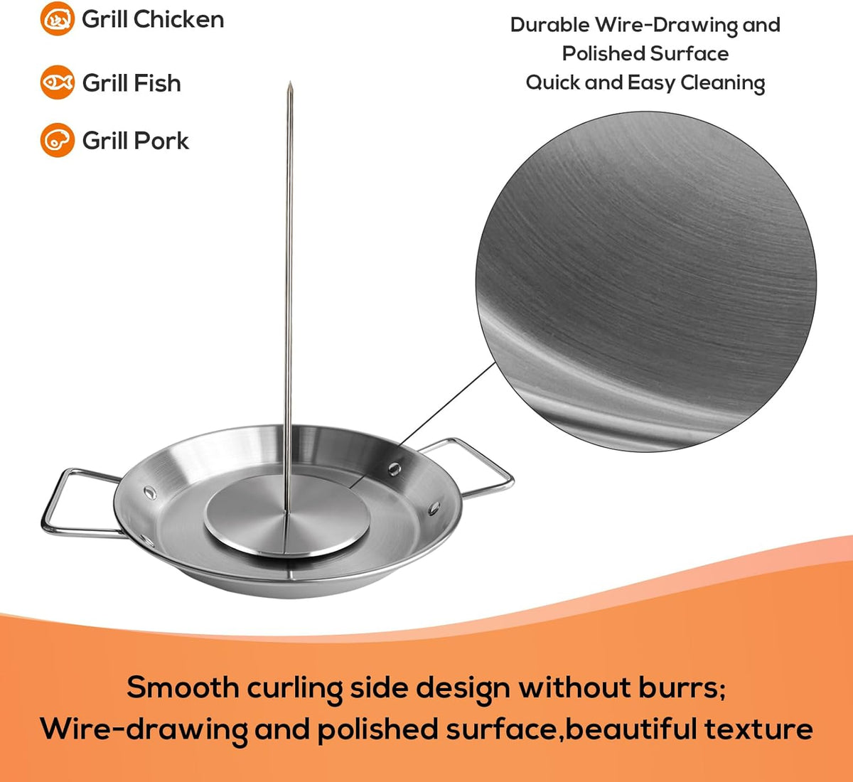 Fengzhe Al Pastor Skewer for Grill：Stainless Steel Vertical Skewer, Brazilian Spit Stand with 3 Spikes,2 Brushes,Ideal for Tacos Al Pastor,Shawarma, Kebabs on Smoker, Oven,with Fat Separator Tray