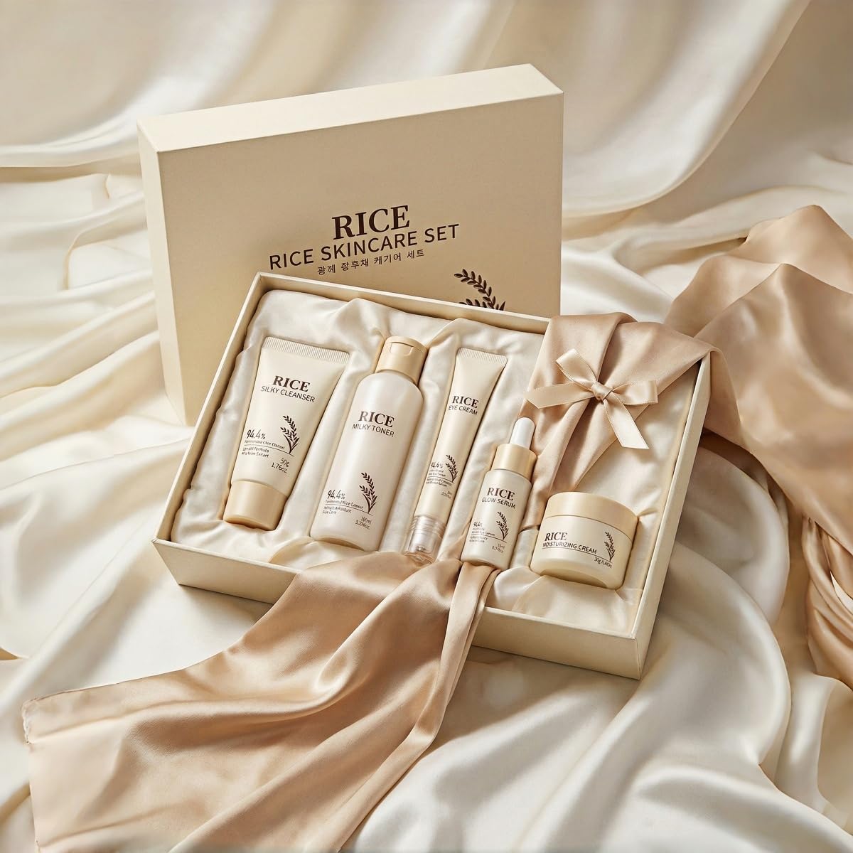 Korean Skin Care Set with Rice, 5-Step Facial Kit for Women
