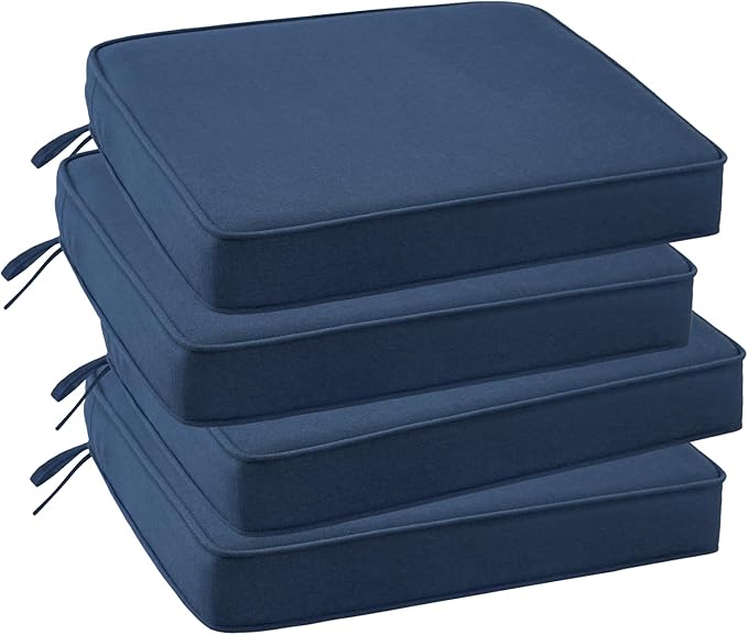 Outdoor Sunbrella Square Corner Seat Cushion, 19"x19"x3", Set of 4, Non Slip Seat Cushion Pads with Removable Cover for Patio Furniture, Garden Yard Lawn, Specrtum Indigo