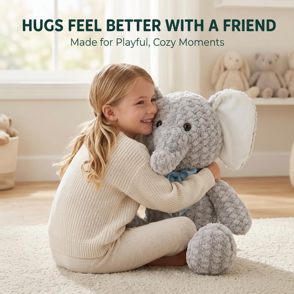 Tezituor 22 Inch Elephant Stuffed Animal, Soft Moon Plush Elephant Toy
