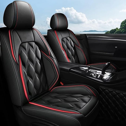 AOMSAZTO Car Seat Covers Full Set Custom Fit for Subaru Legacy 1995-2024 2025 2026 Leather Car Seat Cover Seat Cushion Protector Airbag Compatible Waterproof Black