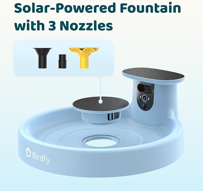 Birdfy Smart Bird Bath with Camera Solar Powered & Fountain, Dual-Lens Camera for Wildbird Watching, Auto Capture Bird Videos & Motion Detection - AI Lifetime Version