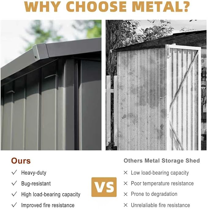 Domi Outdoor Storage Shed 11’ x 9’, Metal Sheds with Galvanized Steel Frame & Windows & Lockable Door, Garden Shed Tool Storage Room for Patio, Grey
