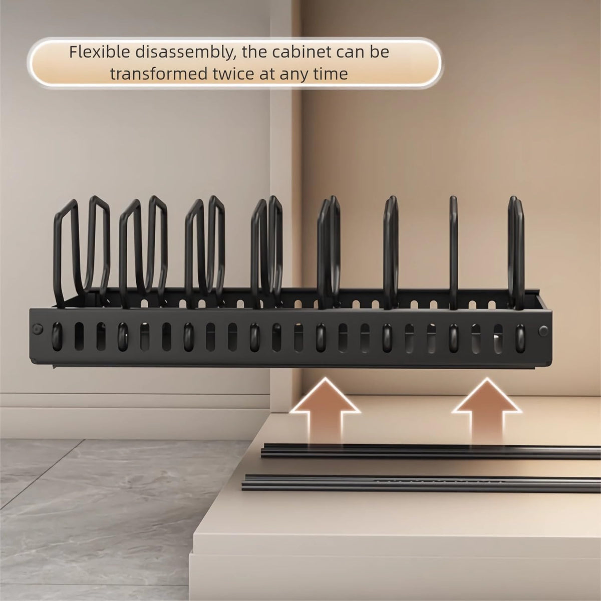 Mnftive pots and pans organizer under cabinet,pot lid organizers inside cabinet holders for kitchen,Horizontal and vertical pulling modes,cast iron storage (White vertical pull-out)