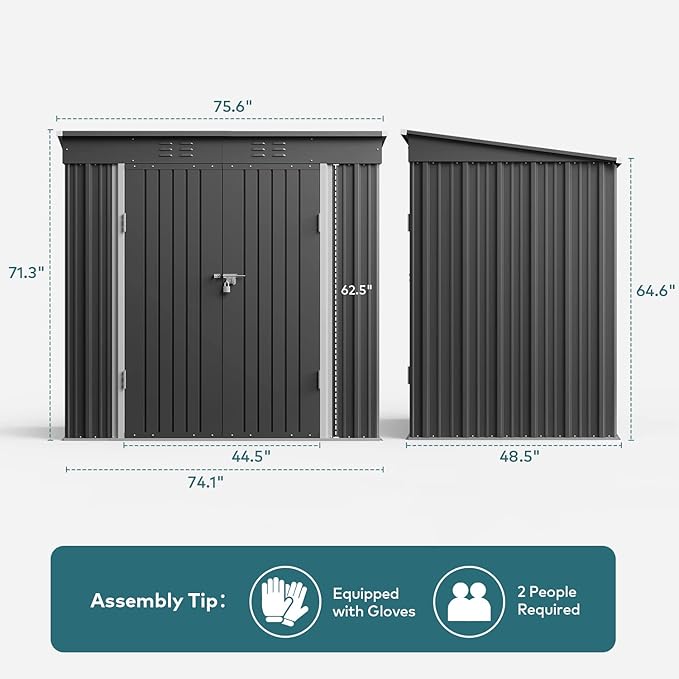 Gizoon 6' x 4' Outdoor Storage Shed with Double Lockable Doors, Anti-Corrosion Metal Garden Shed, Waterproof Shed Outdoor Storage Clearance for Backyard Patio Lawn-Dark Gray