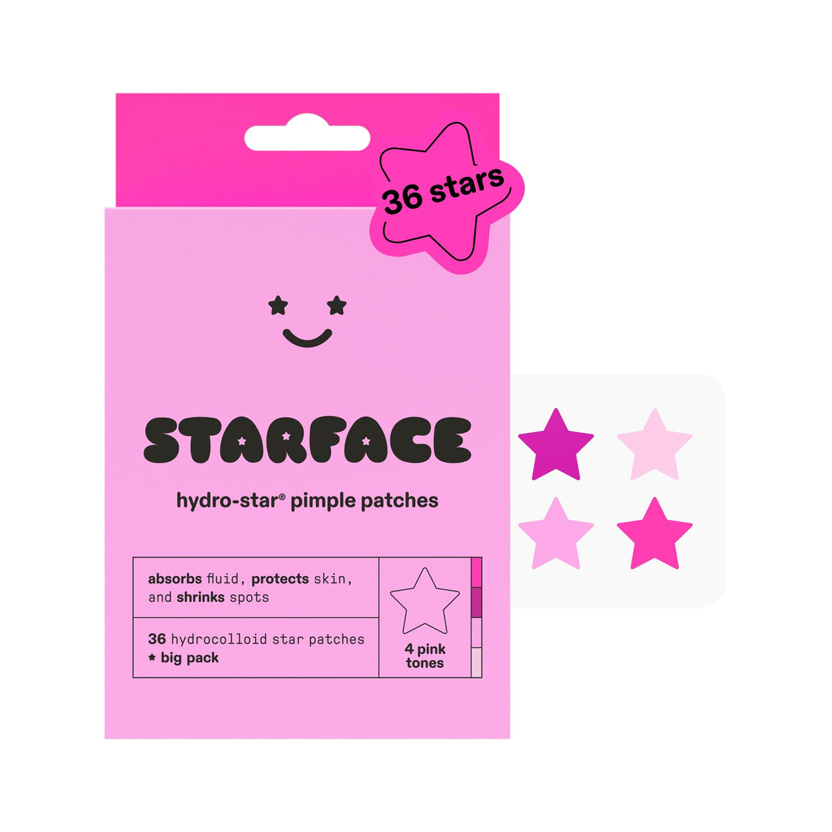 Starface HydroStar Pink Hydrocolloid Star-Shaped Pimple Patch Refill, 36 ct
