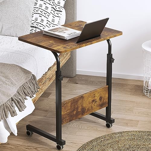 DlandHome 23.6 Inches Rolling Desk with Wheels Adjustable Height, Retro | Mobile Standing Desk Small Side Table Portable Laptop Cart PC Table, C-Shaped Bed Couch End Tables, Livingroom Bedroom - color: Retro Style, size: 23.6 Inch