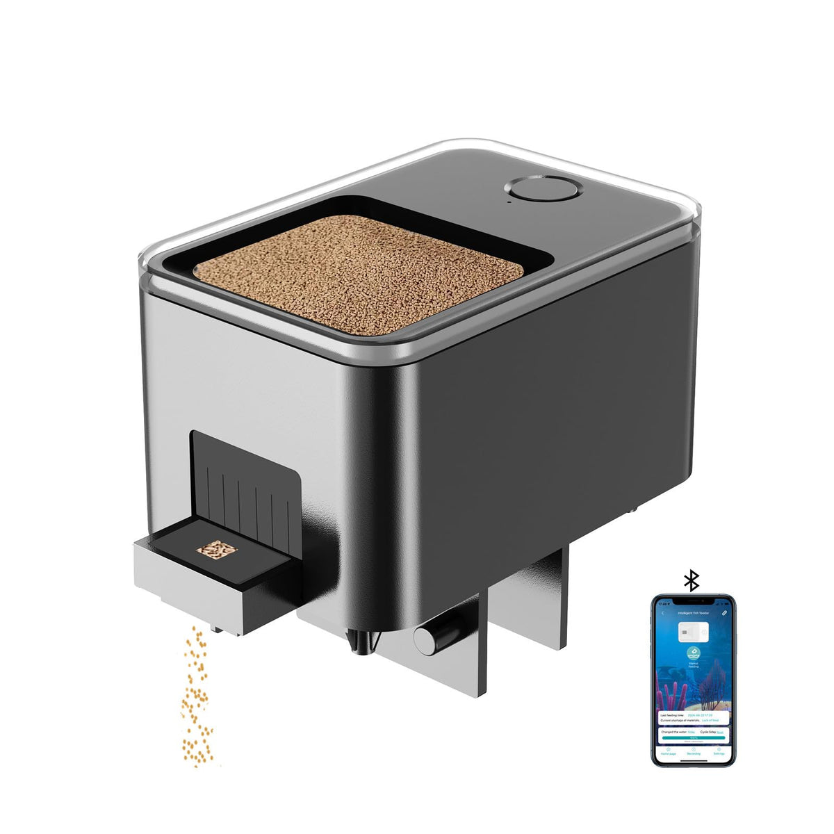 GEZIEKID Bluetooth Fish Feeder Automatic Dispenser for Aquarium, Food Dispenser for Fish Tank with App Control, USB Powered, Suitable for Small Fish Tank Pelleted Food, Black