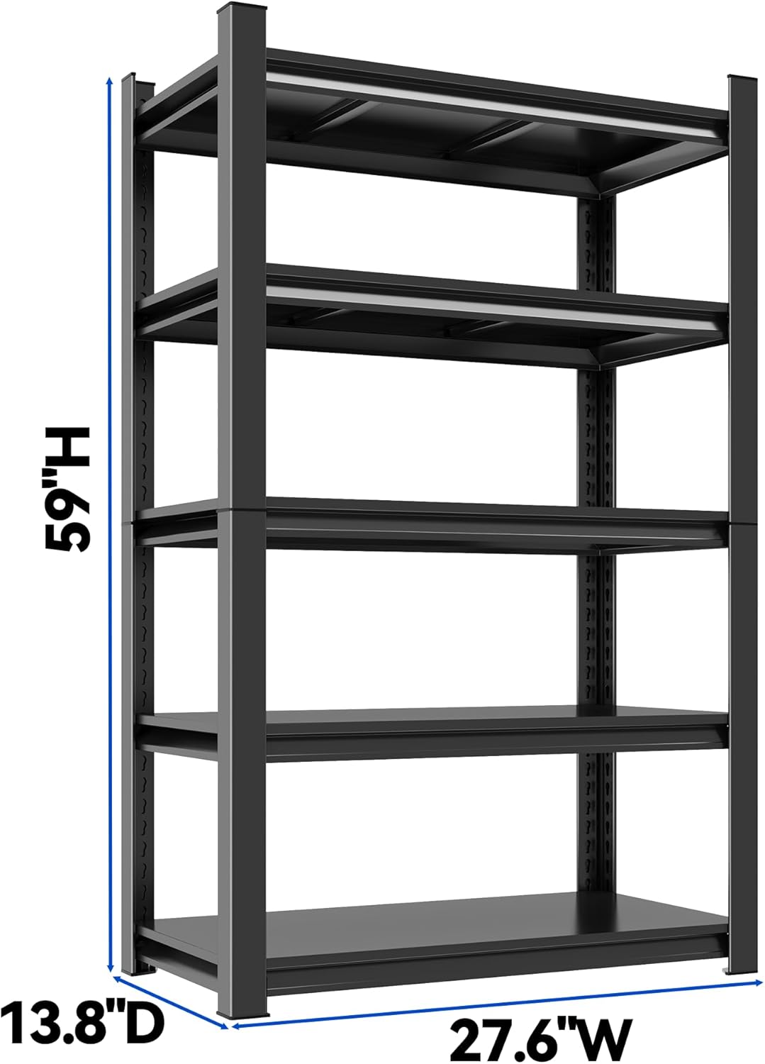 59"H Garage Shelving Heavy Duty Rack, 3000 LBS Extra Large Capacity 5 Tier Adjustable Storage Shelves, Metal Industrial Shelf Units for Garage, Basement and Warehouse, 59"H×27.6"W×13.8"D, Black