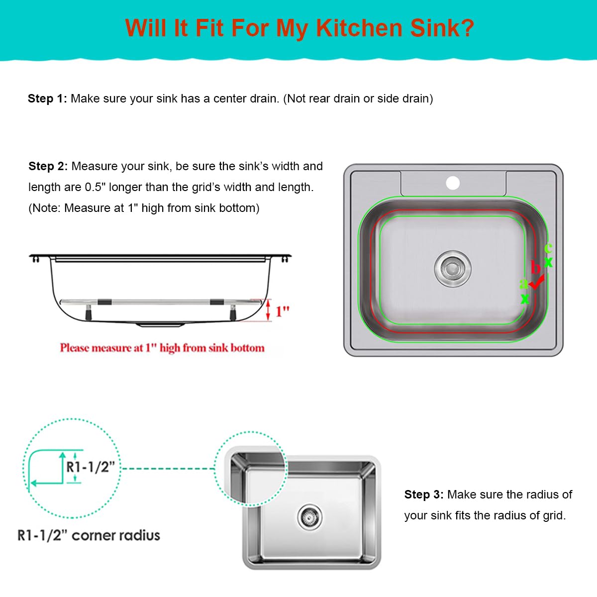 Orgneas Sink Protectors for Single Bowl Kitchen Sink Centered Drain