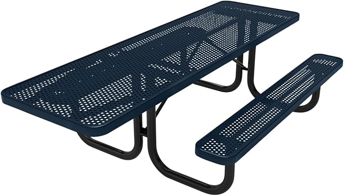 Coated Outdoor Furniture Heavy-Duty Portable ADA-Compliant Outdoor Picnic Table, Punched Steel Patio Dining Furniture Made in America (8ft Rectangular, One-Side Handicap, Dark Blue)