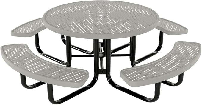 Coated Outdoor Furniture Heavy-Duty Portable Outdoor Kids Table with Umbrella Hole, Punched Steel Kids Picnic Table, Commercial-Grade, Made in America (46 In, Round, Childrens, Gray)
