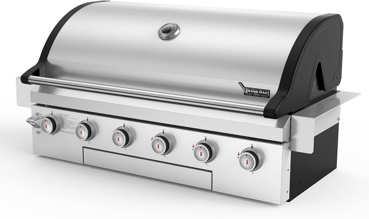 Brand-Man Propane Gas Grill, 40-Inch 6-Burner Built-In Head BBQ Island Outdoor Kitchen, Natural Gas Convertible, Heavy Duty 304 Stainless Steel, 60,000BTUs