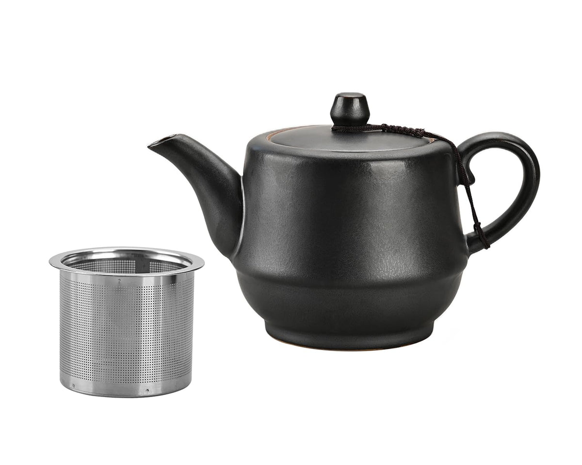 Rural Style Ceramic Teapot with Stainless Steel Infuser 16 OZ Black