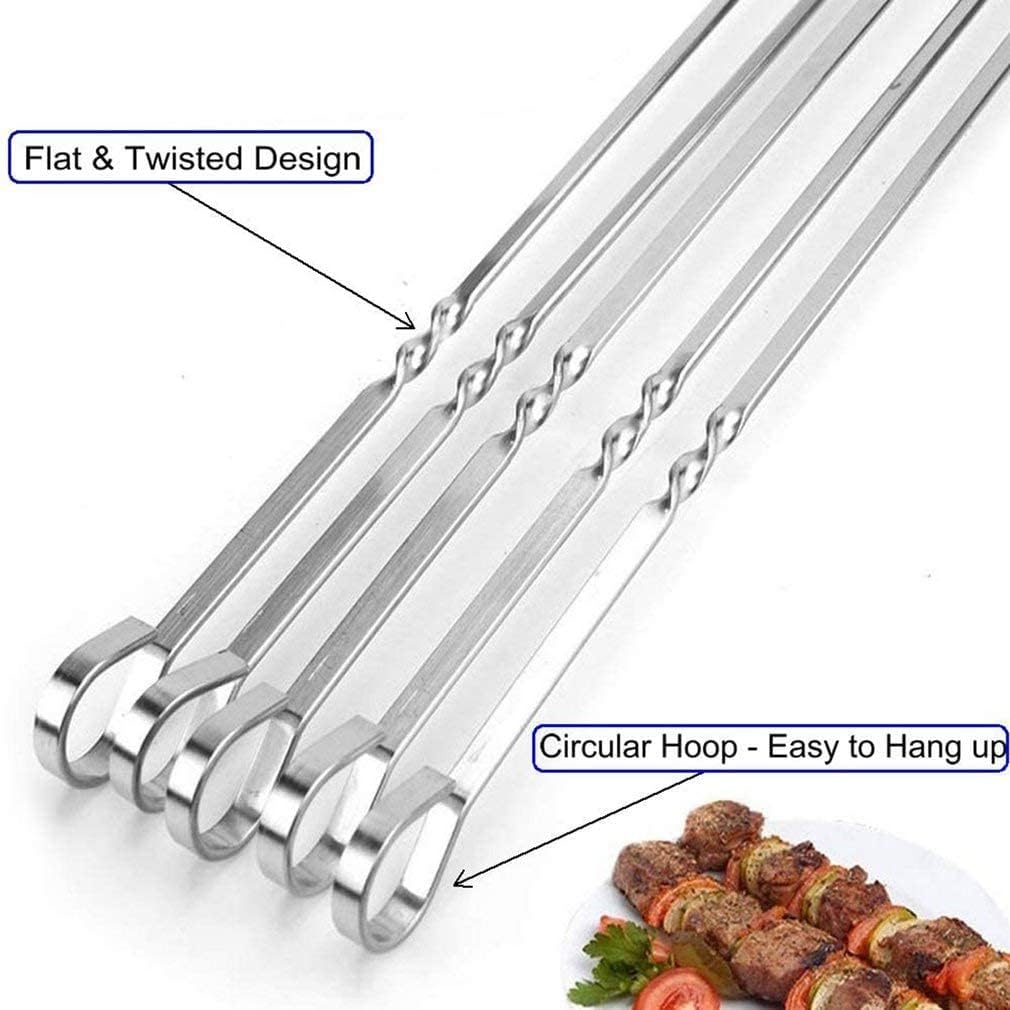 18PCS Kabob Skewers Flat Metal BBQ Barbecue Skewer 16" Long Stainless Steel Shish Kebob Sticks Wide Reusable Grilling Skewers Set for Meat Shrimp Chicken Vegetable, 18 Pack