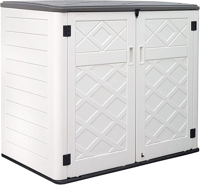 KINYING Larger Outdoor Storage Shed Weather Resistance, Horizontal Outdoor Storage Box Waterproof for Garden, Patios, Backyards, 48 Cu.ft Capacity for Garbage Cans, Lawn Mower, Garden Tools