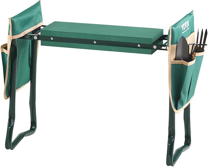 VEVOR Garden Kneeler and Seat Heavy Duty, Portable Garden Stool with 6'' EVA Kneeling Pad and 2 Tool Bags, Folding Garden Bench to Relieve Knee & Back Pain, Great Gifts for Seniors, Family Gardeners