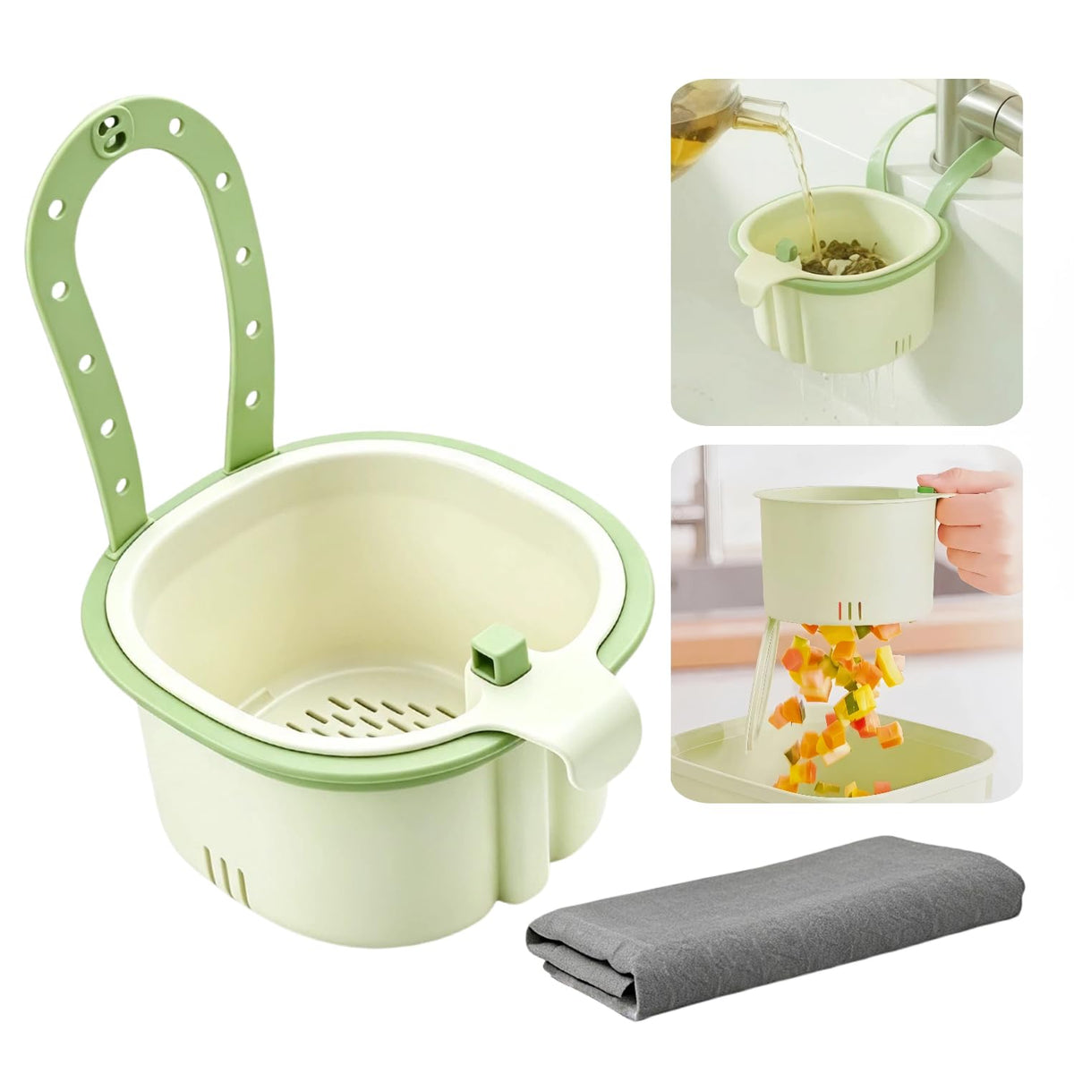 Kitchen Sink Strainer Basket, Hanging Food Scrap Catcher (Green 1 PCS)