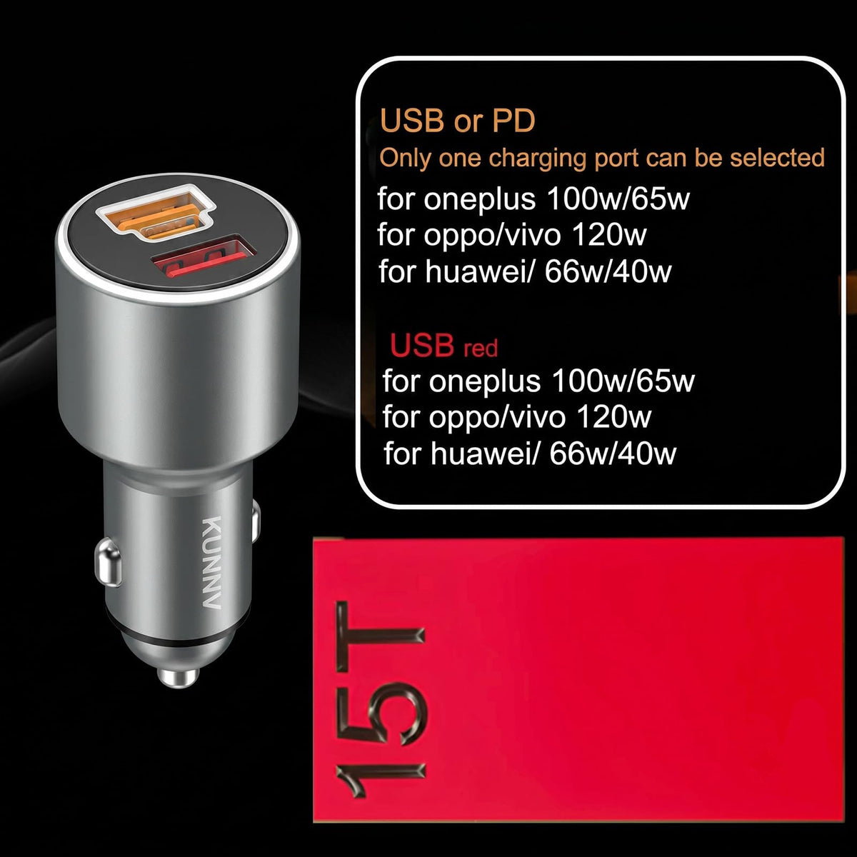 Fast Car Charger 100W for Oneplus 13 13R 12 Ace 11 10 Pro 9 10T 10R 8T 8 7T 7 Pro 6T 9R Nord 2T CE 2 Lite N20 N10 N100, 25W PD PPS LED 3.3ft Fast Charging Cable