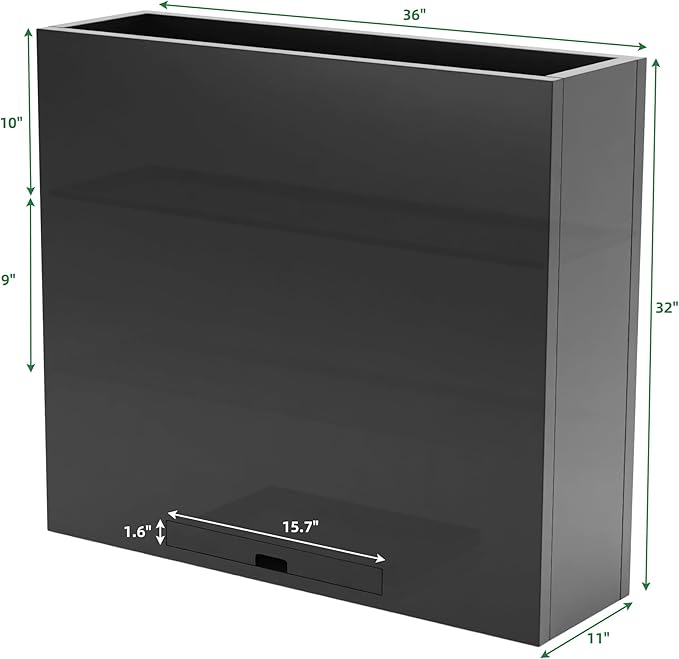 KOL Galvanized Steel Planter Box, with Insert Tray Drainage Holes, Rectangular Black Powder Coated Metal Planter, Outdoor Use, Heavy Duty Modern Flower Pot (Black, 36" H x 11" W x 32" L)