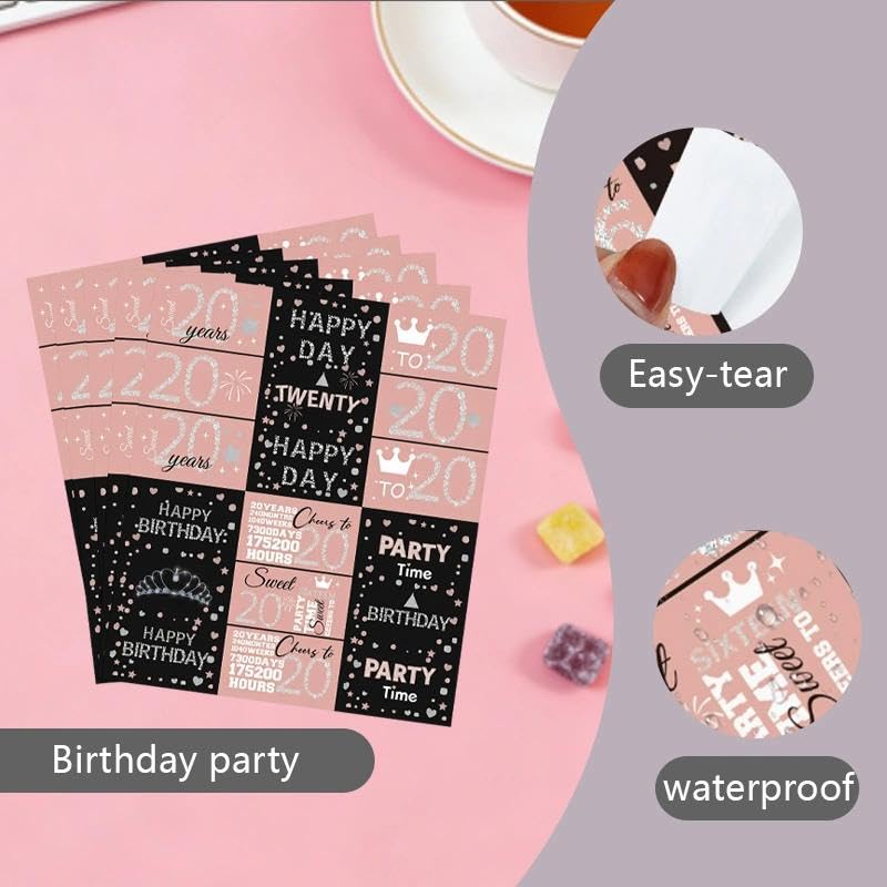 20th Birthday Chocolate Bar Stickers Happy Bday Party Candy Snack Labels Wrappers Cheer to 20 Years Parties Favors Decorations 20 Year Old Gifts