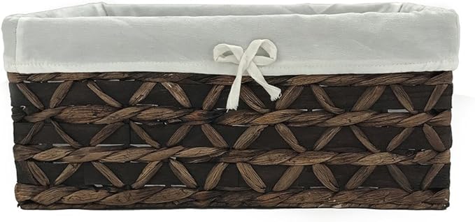 Basket of Rectangular Woven Seagrass Storage Bin with Handle,Kingwillow. (Wood&water hyacinth, Set of 3)